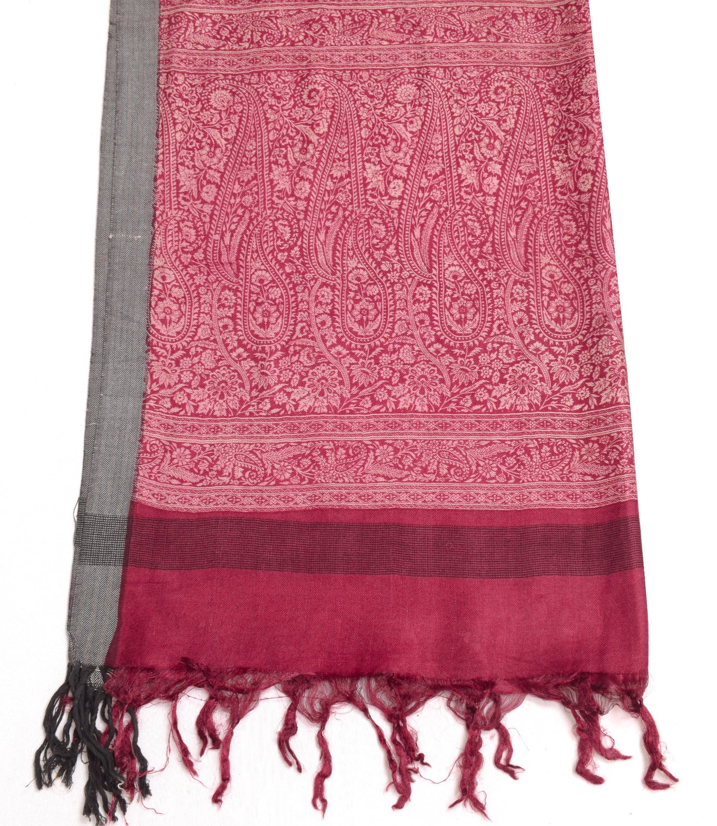 Sushila Vintage Maroon Dupatta 100% Pure Woolen Paisley Printed Warm Long Stole