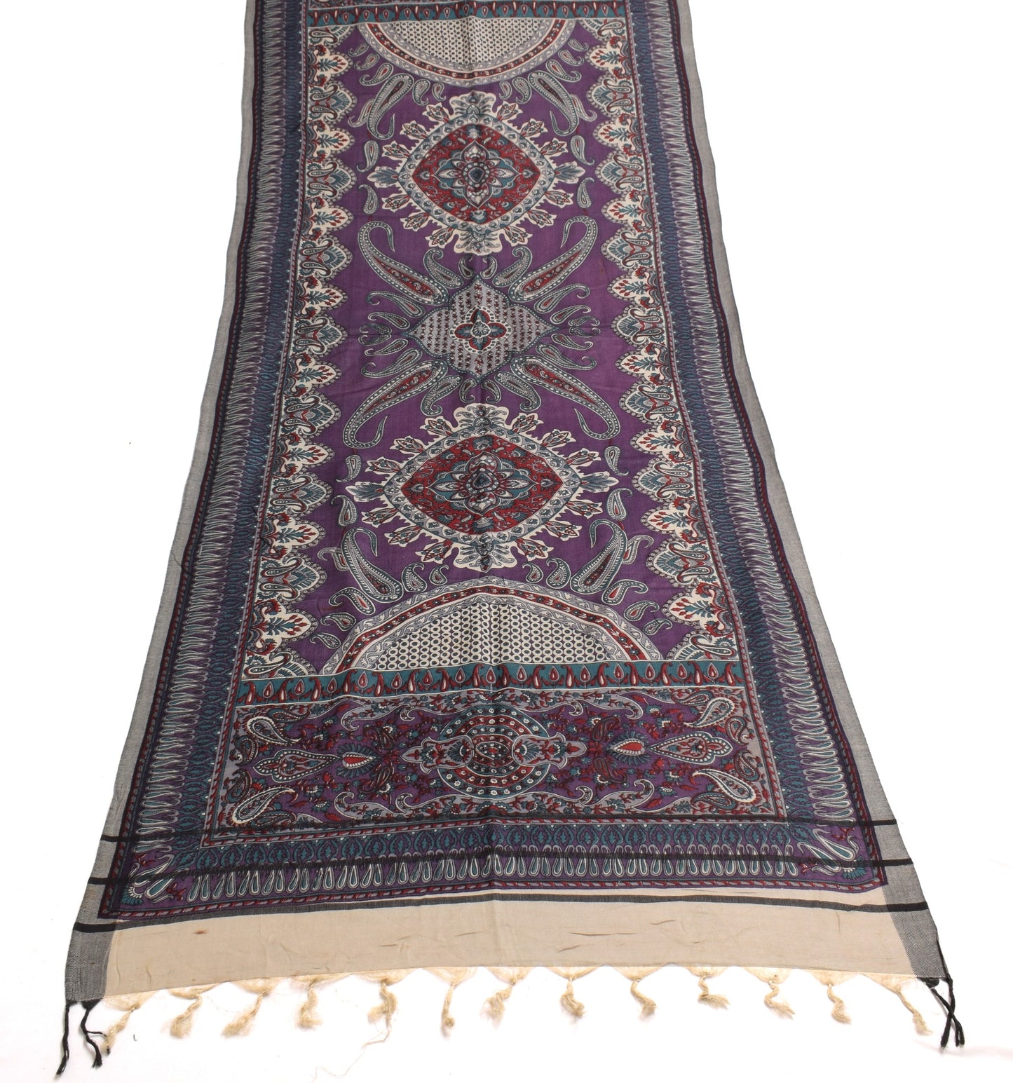 Sushila Vintage Purple Dupatta 100% Pure Woolen Woven Paisley Long Stole Shawl