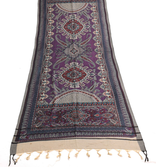 Sushila Vintage Purple Dupatta 100% Pure Woolen Woven Paisley Long Stole Shawl