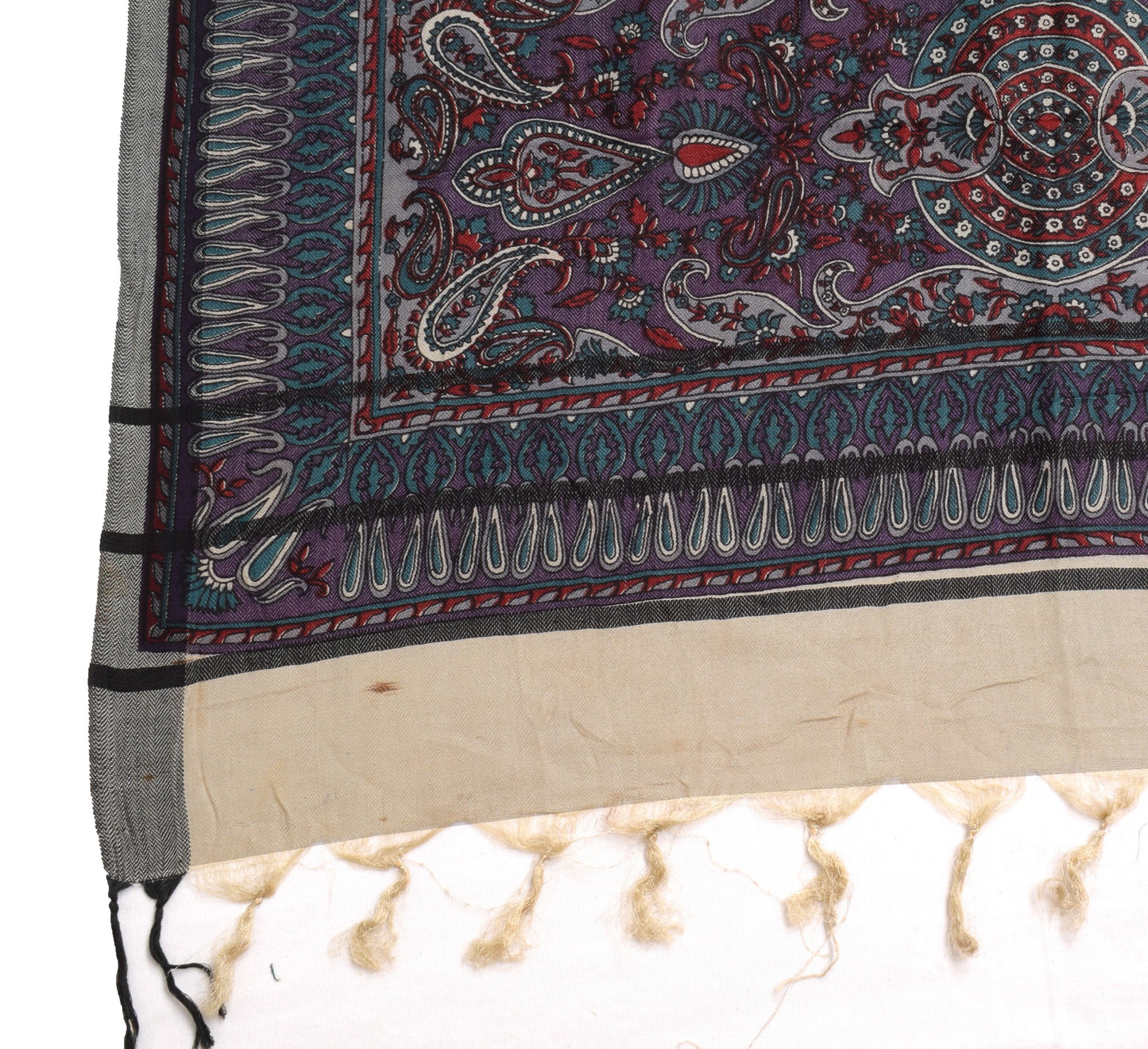 Sushila Vintage Purple Dupatta 100% Pure Woolen Woven Paisley Long Stole Shawl