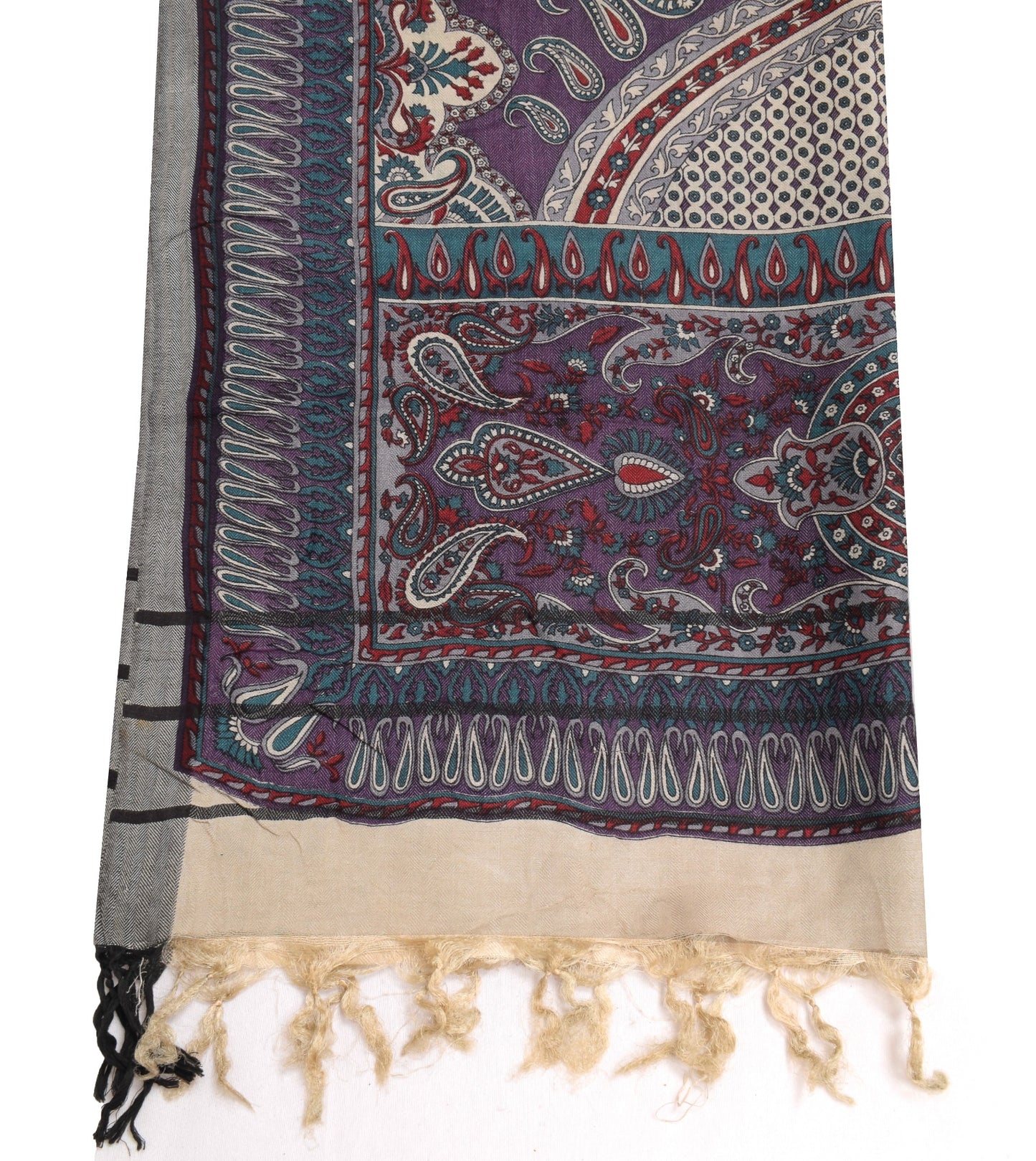 Sushila Vintage Purple Dupatta 100% Pure Woolen Woven Paisley Long Stole Shawl