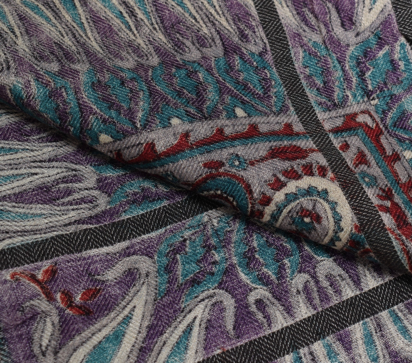 Sushila Vintage Purple Dupatta 100% Pure Woolen Woven Paisley Long Stole Shawl