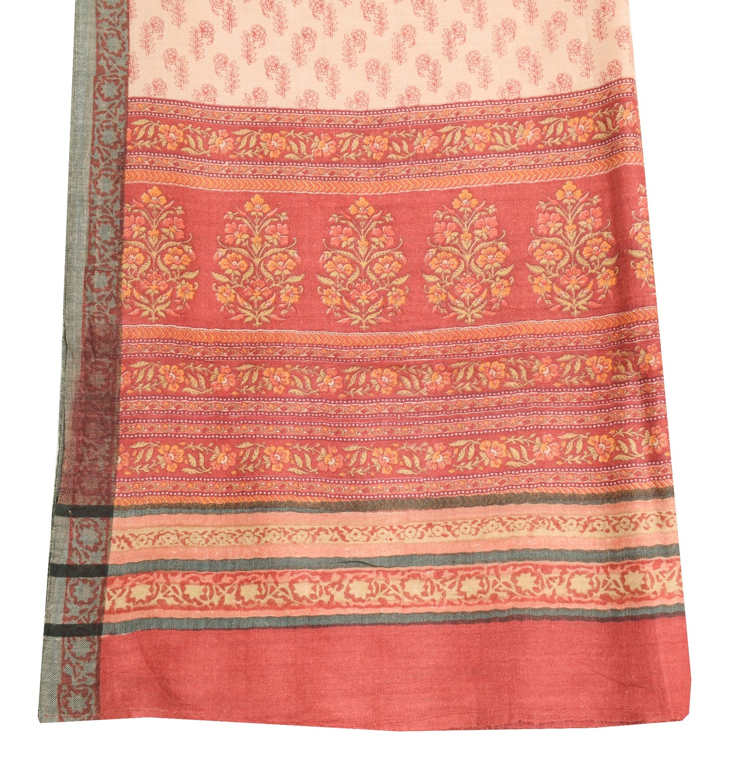 Sushila Vintage Floral Dupatta 100%Pure Woolen Hand Block Printed Soft LongStole