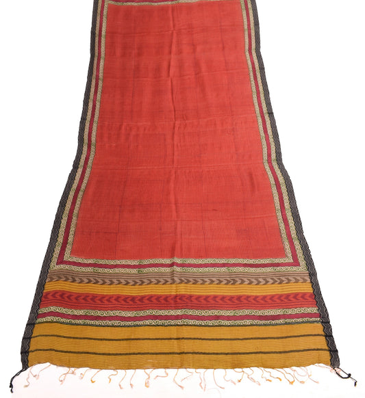 Sushila Vintage Red Dupatta Pure Woolen Hand Block Printed Stripes Long Stole