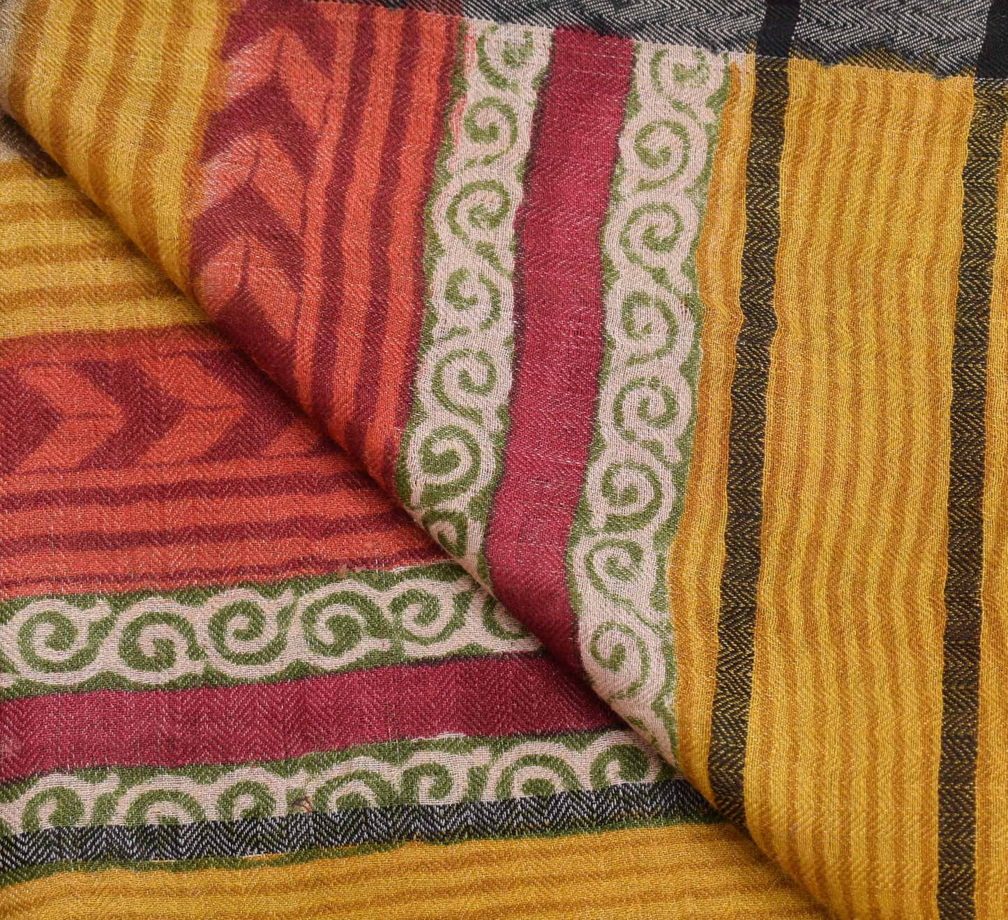 Sushila Vintage Red Dupatta Pure Woolen Hand Block Printed Stripes Long Stole