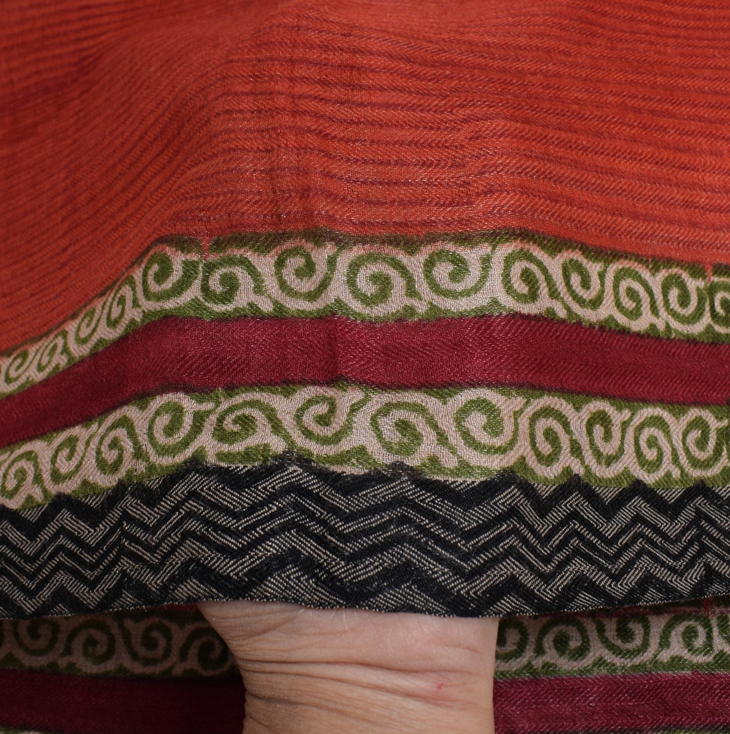 Sushila Vintage Red Dupatta Pure Woolen Hand Block Printed Stripes Long Stole