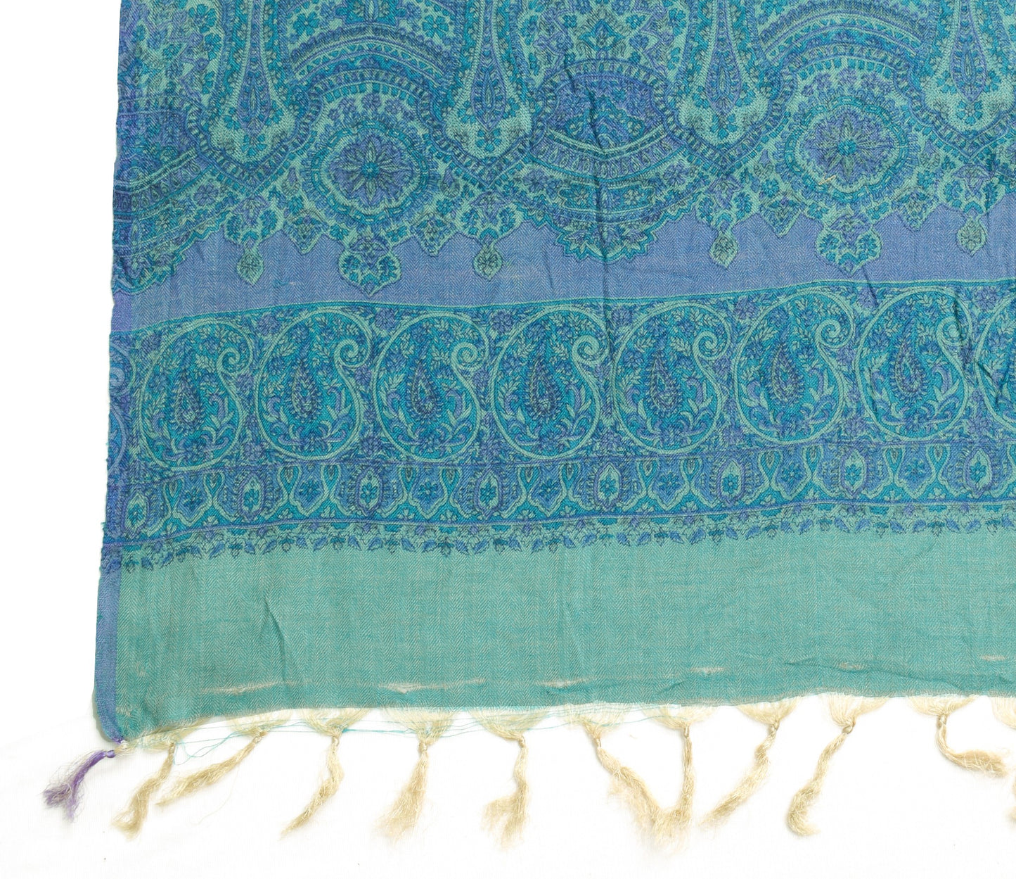 Sushila Vintage Green & Blue Dupatta 100% Pure Woolen Soft Printed Long Stole