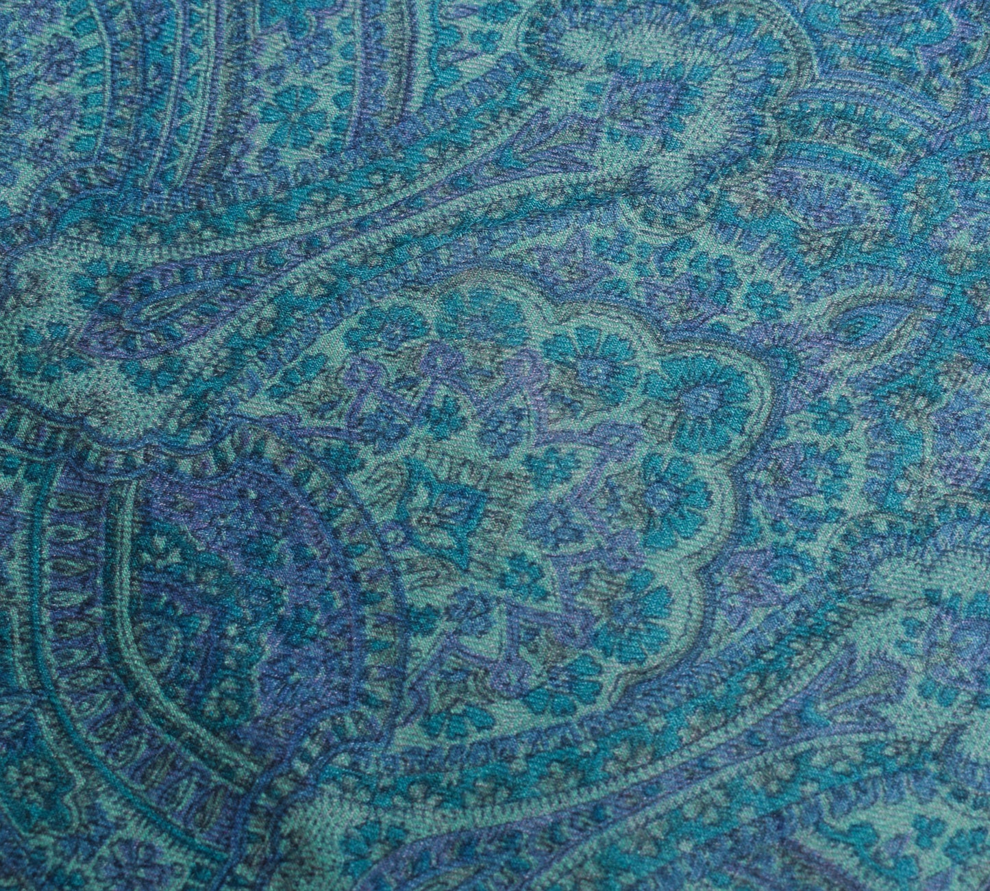 Sushila Vintage Green & Blue Dupatta 100% Pure Woolen Soft Printed Long Stole