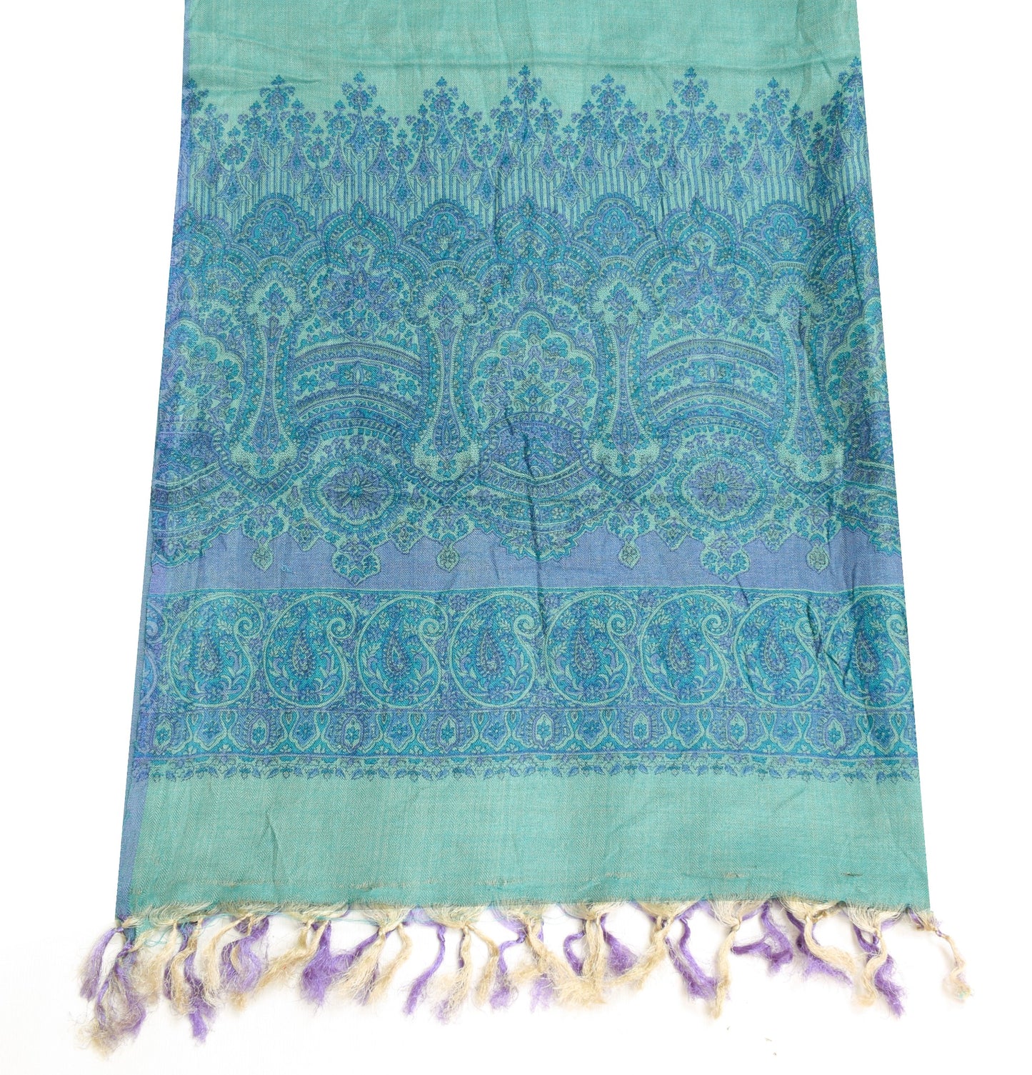 Sushila Vintage Green & Blue Dupatta 100% Pure Woolen Soft Printed Long Stole