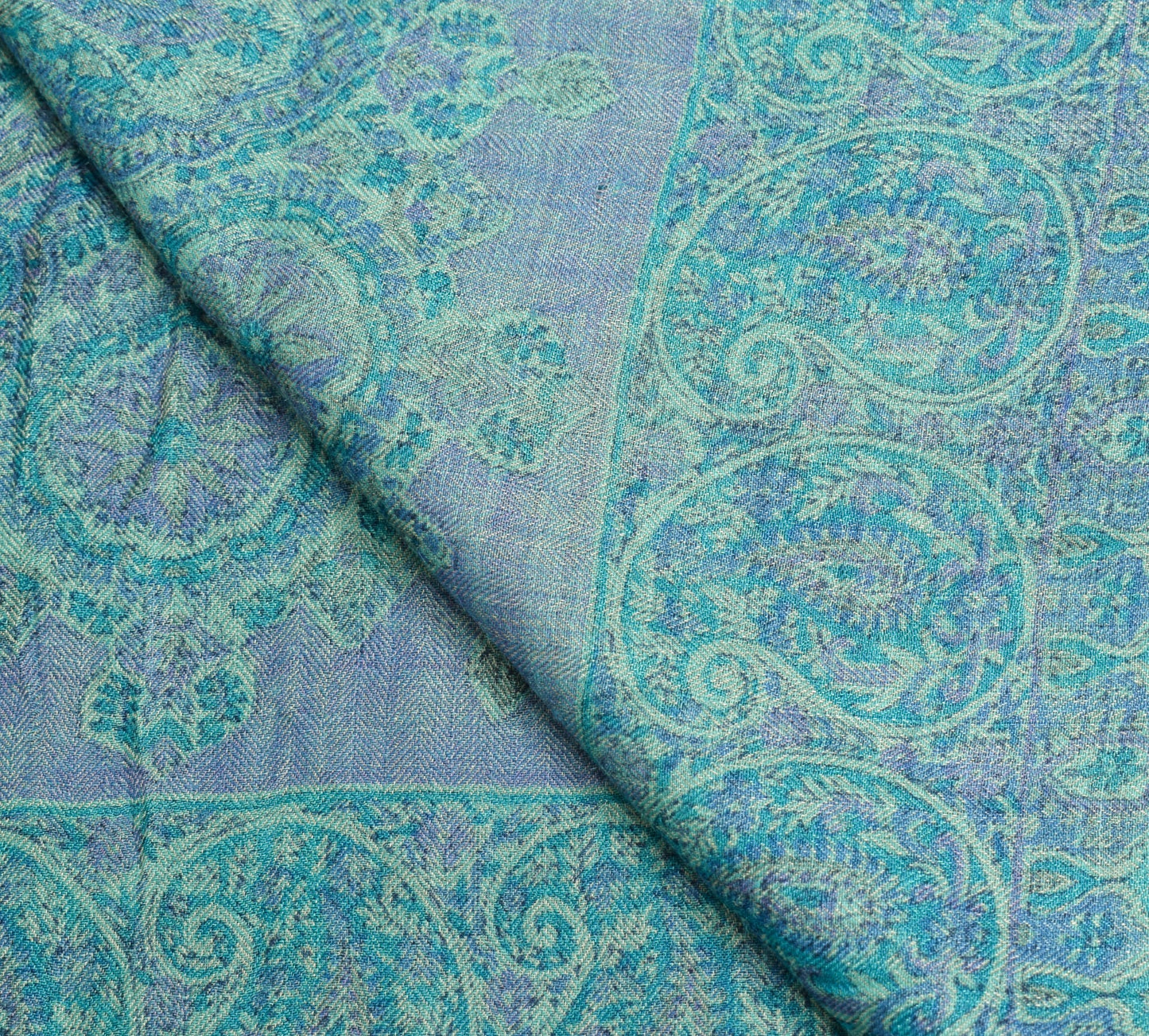 Sushila Vintage Green & Blue Dupatta 100% Pure Woolen Soft Printed Long Stole