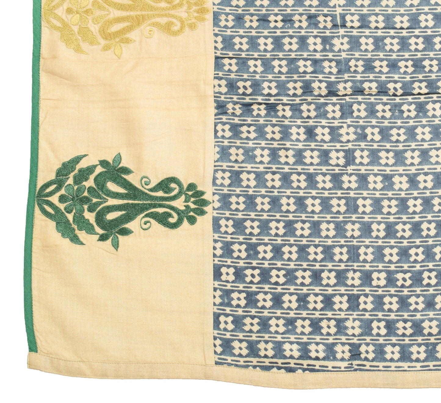 Sushila Vintage Blue Cream Dupatta Hand Block Printed Pure Woolen Long Stole
