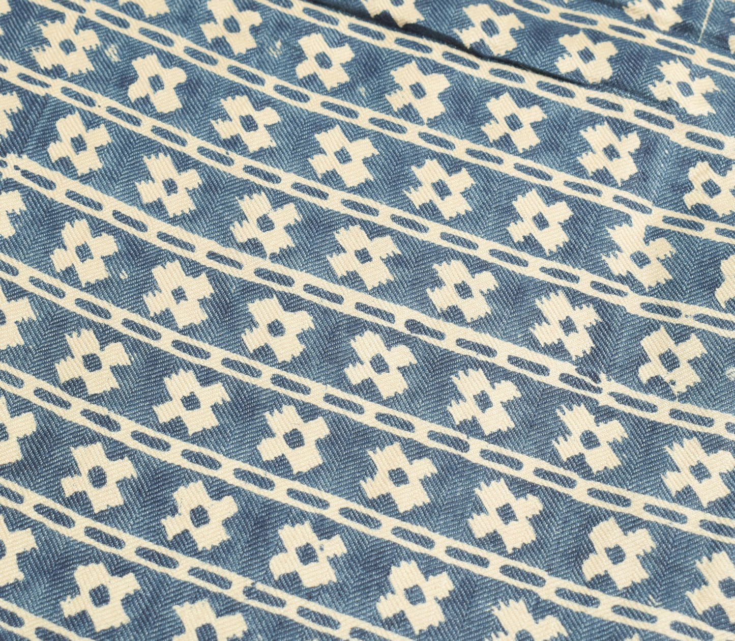 Sushila Vintage Blue Cream Dupatta Hand Block Printed Pure Woolen Long Stole