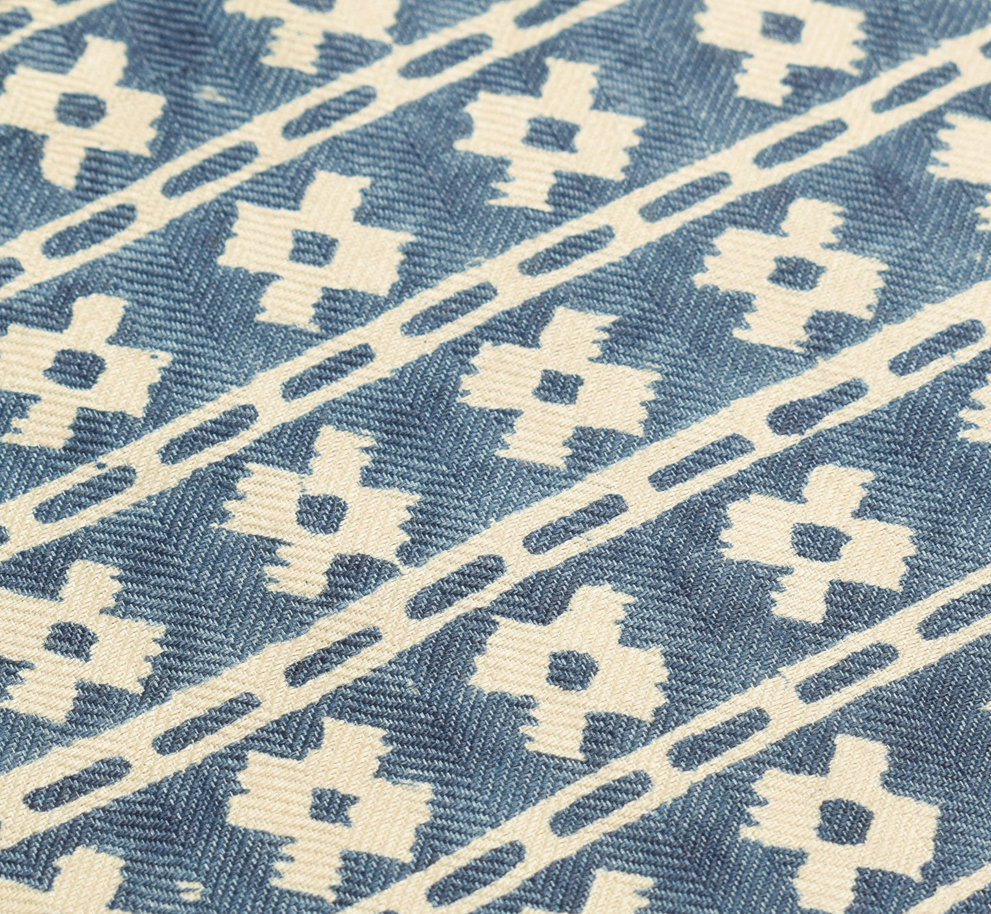 Sushila Vintage Blue Cream Dupatta Hand Block Printed Pure Woolen Long Stole