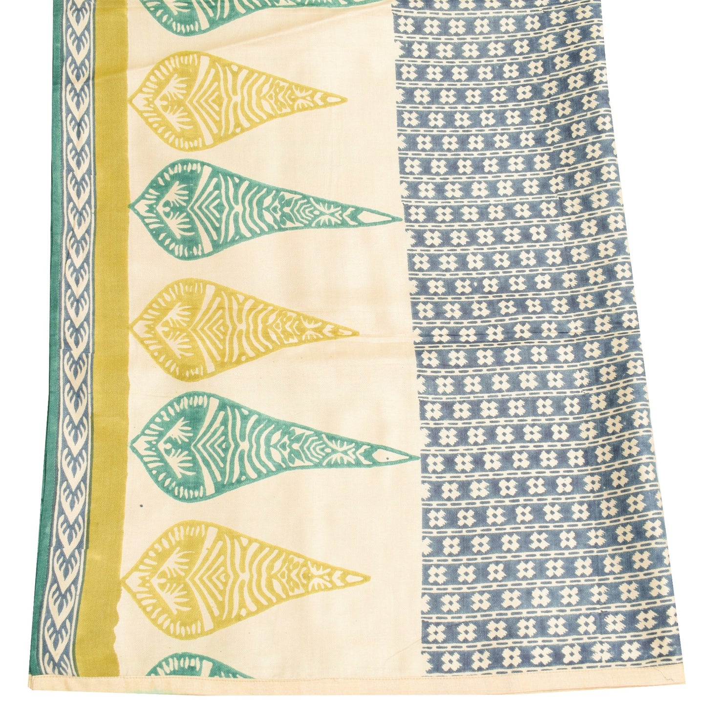 Sushila Vintage Blue Cream Dupatta Hand Block Printed Pure Woolen Long Stole