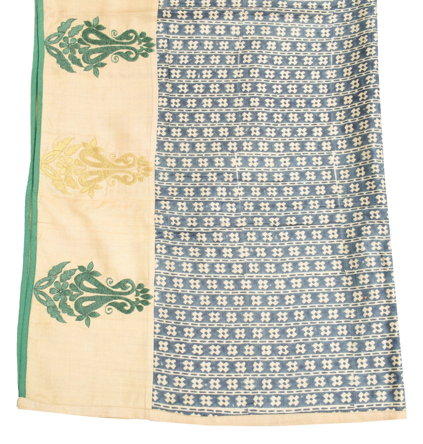 Sushila Vintage Blue Cream Dupatta Hand Block Printed Pure Woolen Long Stole