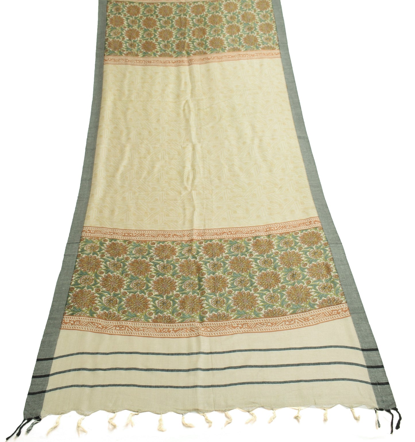 Sushila Vintage Gray Soft Dupatta Pure Woolen Printed Floral Long Stole Shawl