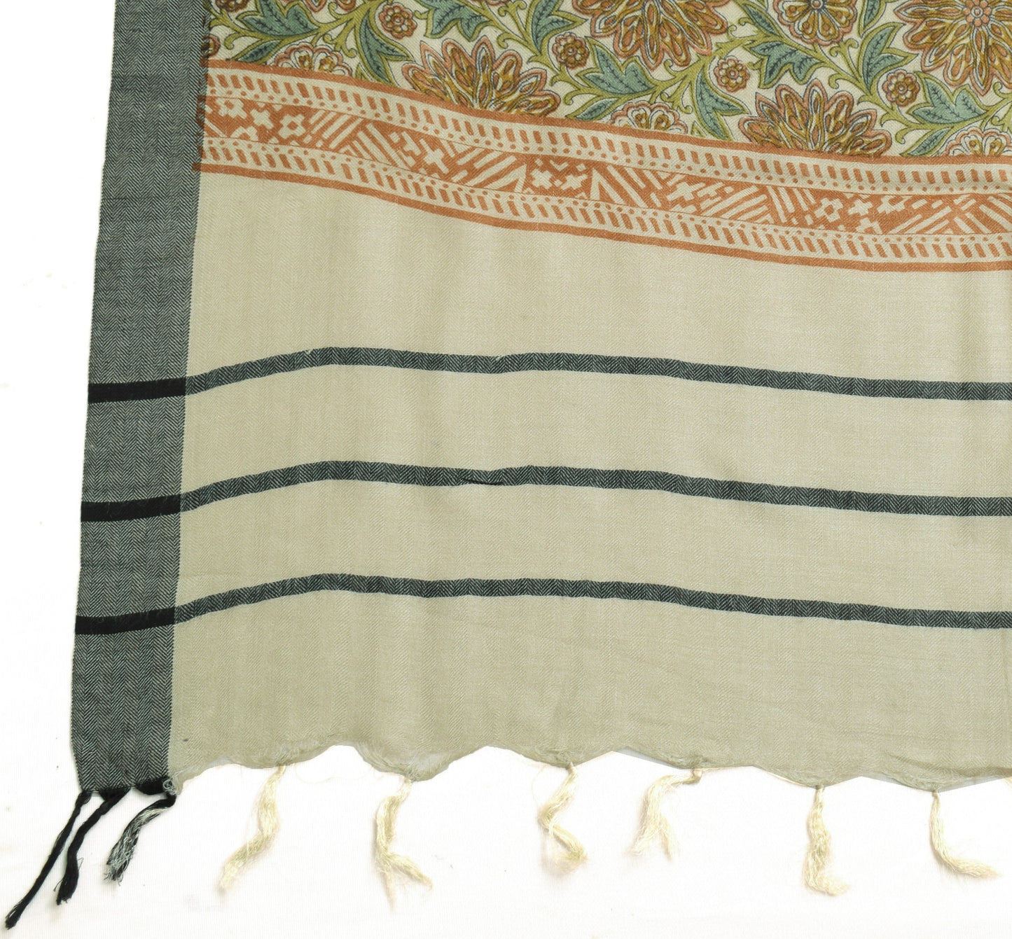 Sushila Vintage Gray Soft Dupatta Pure Woolen Printed Floral Long Stole Shawl