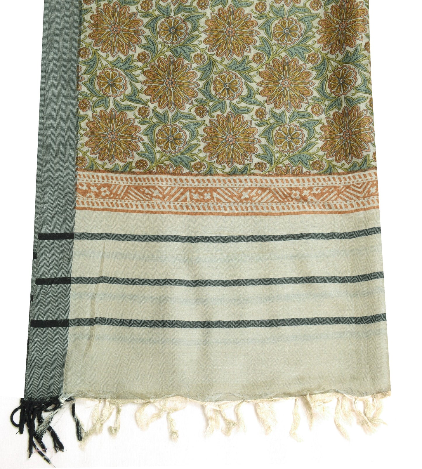 Sushila Vintage Gray Soft Dupatta Pure Woolen Printed Floral Long Stole Shawl