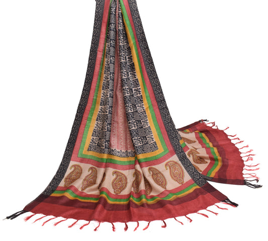 Sushila Vintage 100%Pure Woolen Dupatta Hand Block Printed Soft Long Stole Shawl