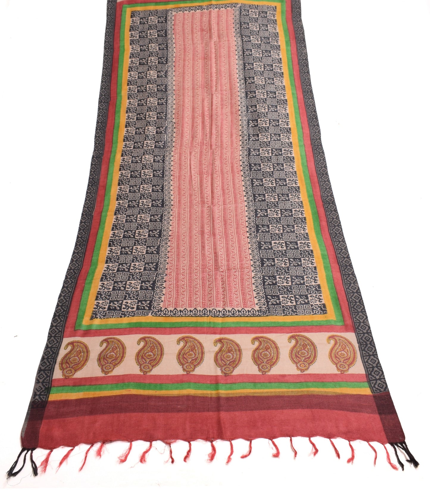 Sushila Vintage 100%Pure Woolen Dupatta Hand Block Printed Soft Long Stole Shawl