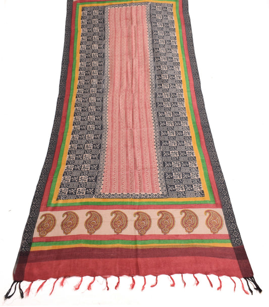 Sushila Vintage 100%Pure Woolen Dupatta Hand Block Printed Soft Long Stole Shawl