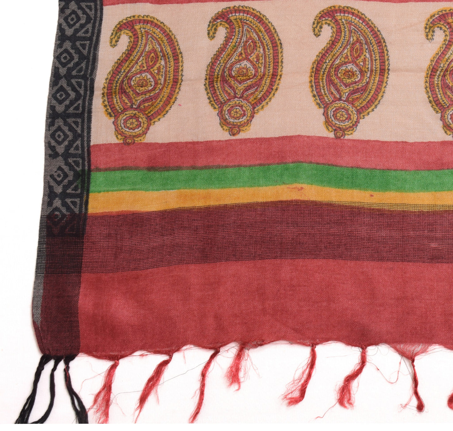 Sushila Vintage 100%Pure Woolen Dupatta Hand Block Printed Soft Long Stole Shawl