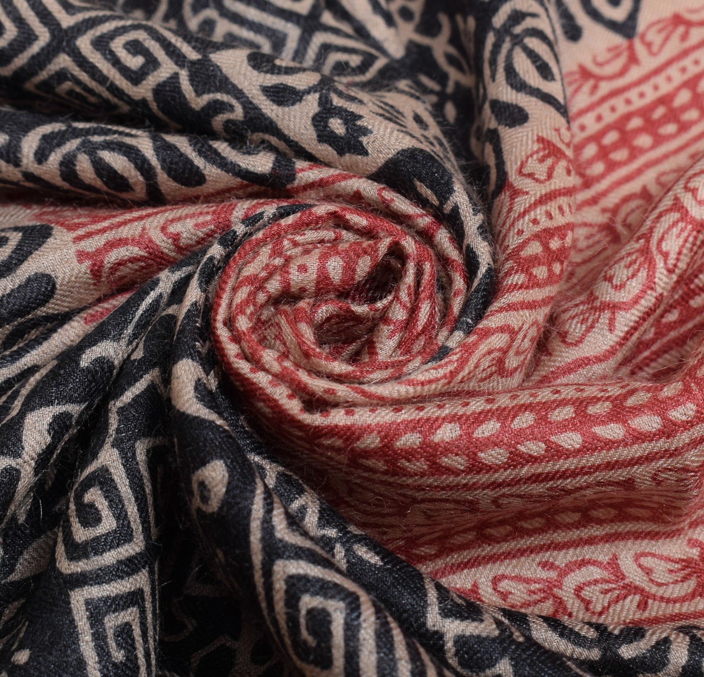 Sushila Vintage 100%Pure Woolen Dupatta Hand Block Printed Soft Long Stole Shawl