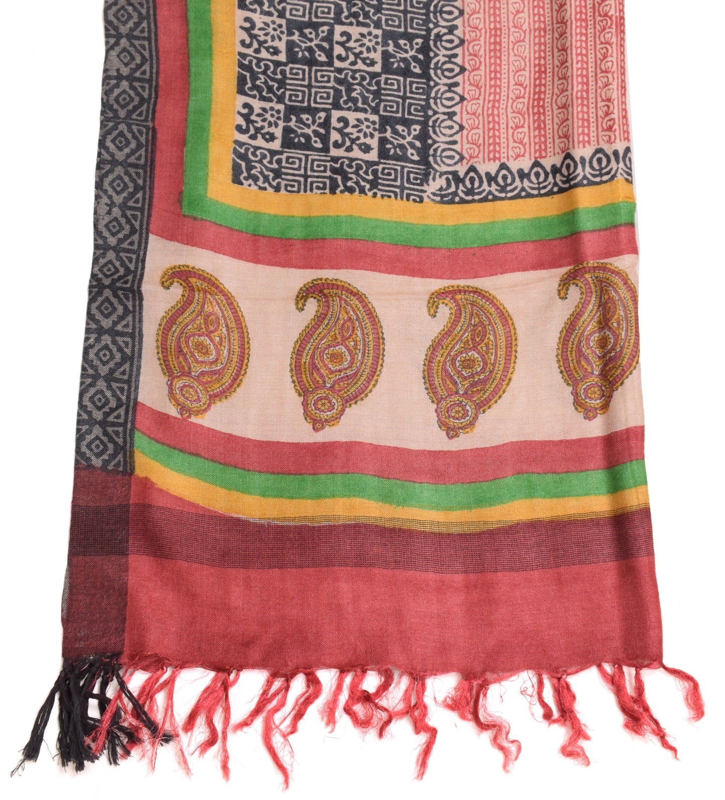 Sushila Vintage 100%Pure Woolen Dupatta Hand Block Printed Soft Long Stole Shawl
