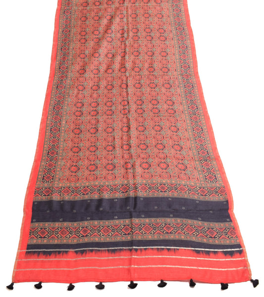 Sushila Vintage Dark Gray Dupatta Pure Woolen Printed Antique Indian Long Stole