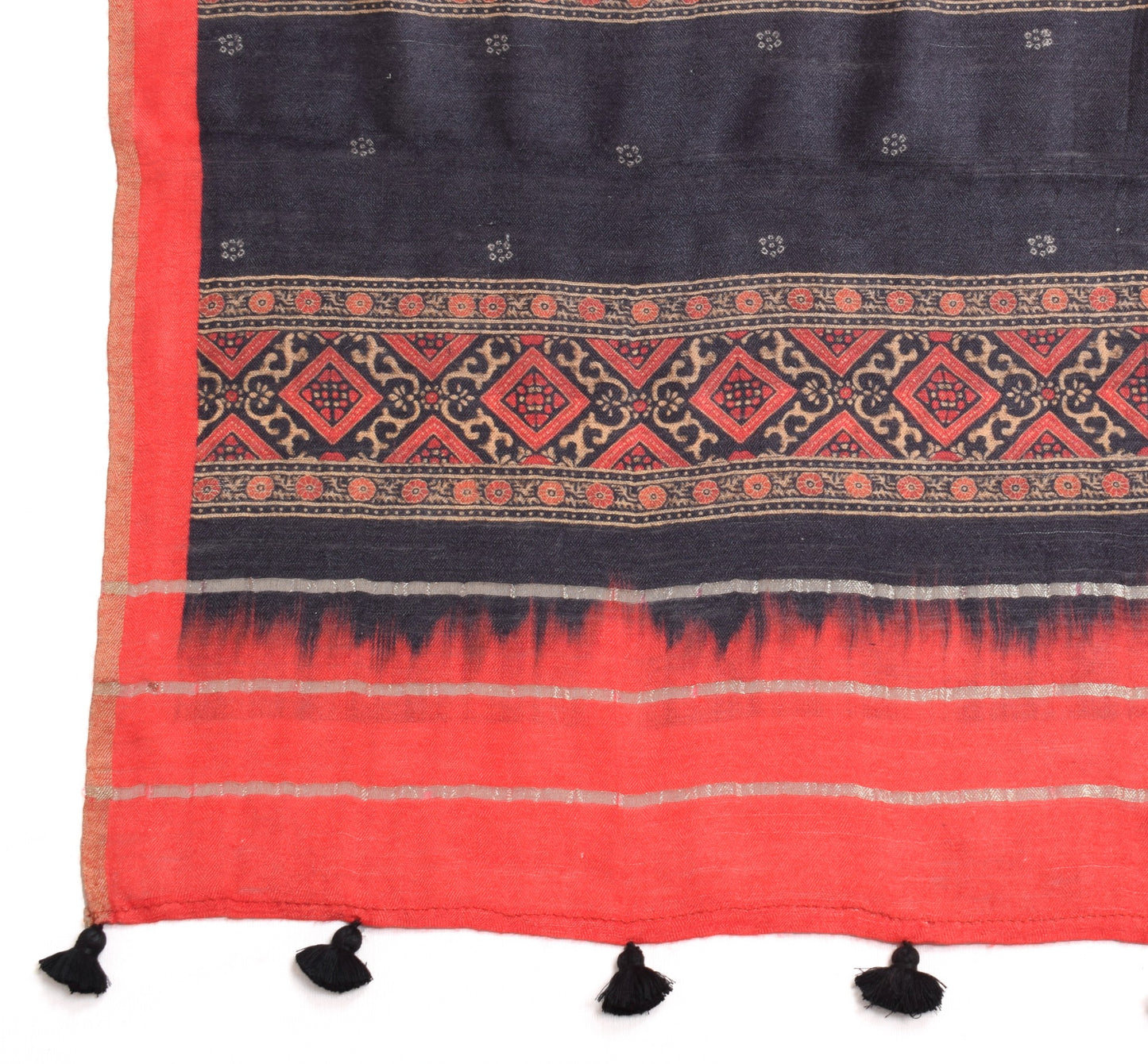 Sushila Vintage Dark Gray Dupatta Pure Woolen Printed Antique Indian Long Stole