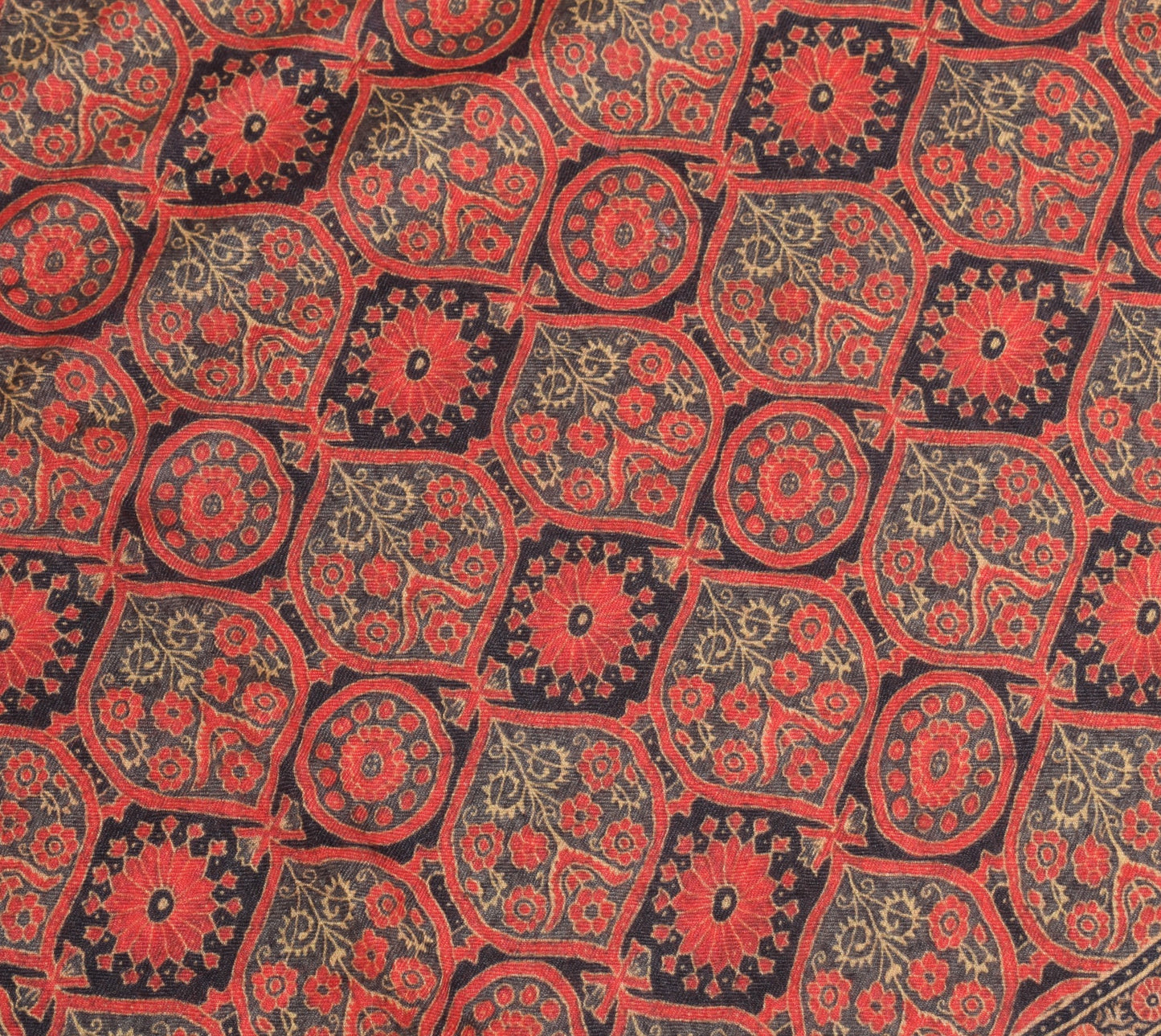 Sushila Vintage Dark Gray Dupatta Pure Woolen Printed Antique Indian Long Stole