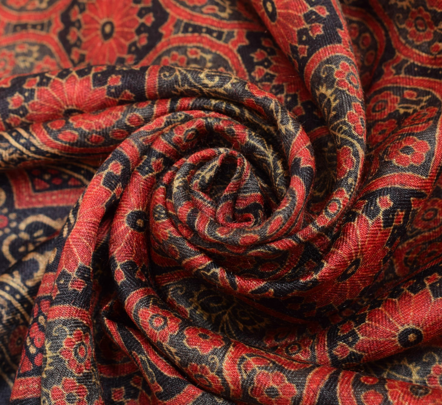 Sushila Vintage Dark Gray Dupatta Pure Woolen Printed Antique Indian Long Stole