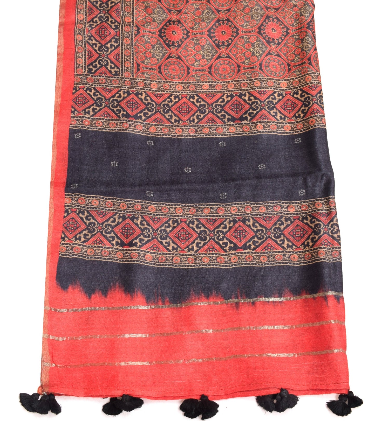 Sushila Vintage Dark Gray Dupatta Pure Woolen Printed Antique Indian Long Stole