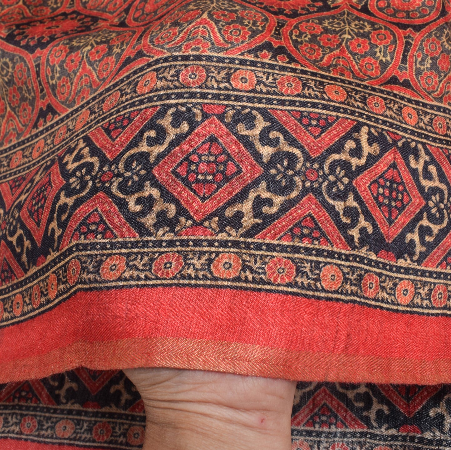 Sushila Vintage Dark Gray Dupatta Pure Woolen Printed Antique Indian Long Stole