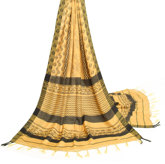 Sushila Vintage Yellow Dupatta Printed & Woven Pure Woolen Soft Warm Long Stole
