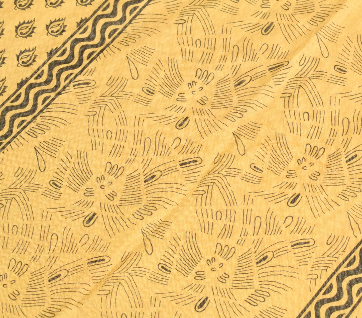 Sushila Vintage Yellow Dupatta Printed & Woven Pure Woolen Soft Warm Long Stole