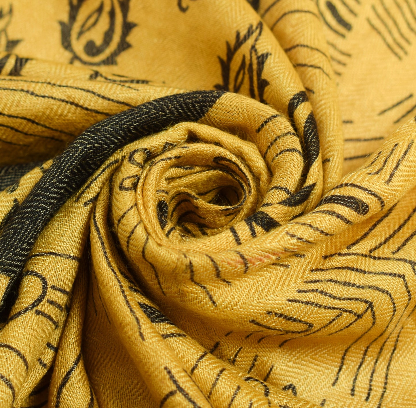 Sushila Vintage Yellow Dupatta Printed & Woven Pure Woolen Soft Warm Long Stole