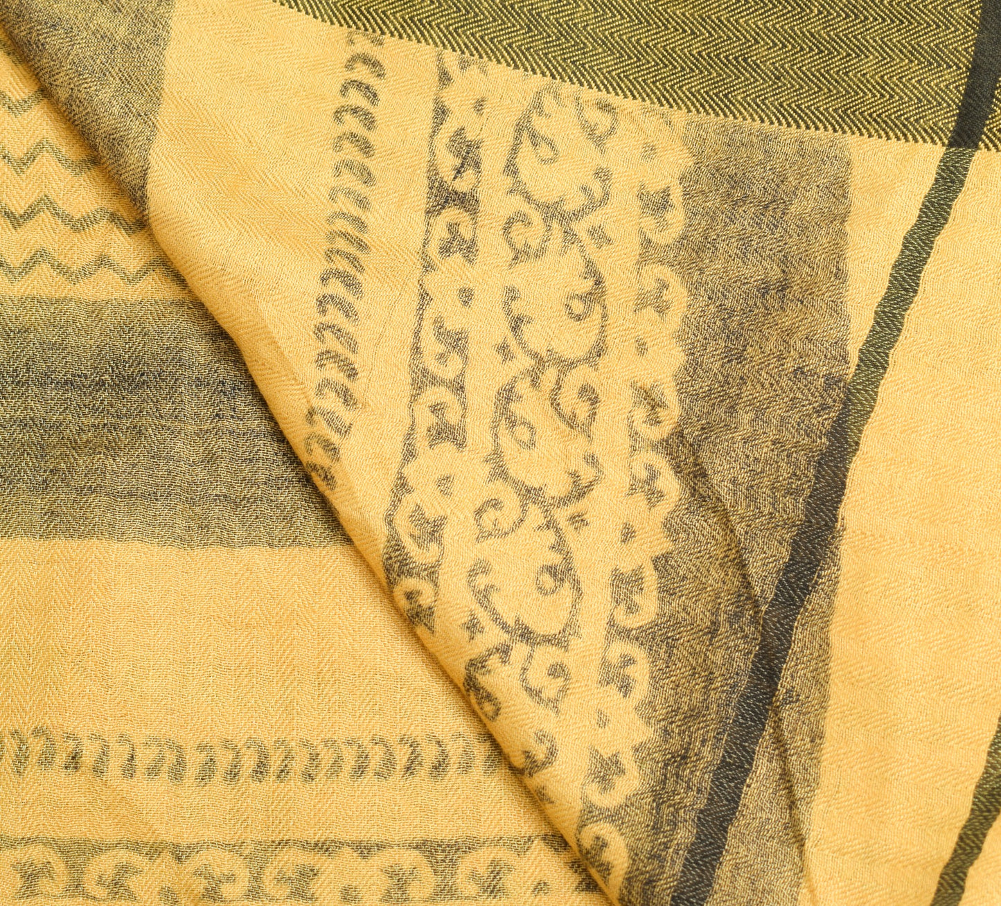 Sushila Vintage Yellow Dupatta Printed & Woven Pure Woolen Soft Warm Long Stole