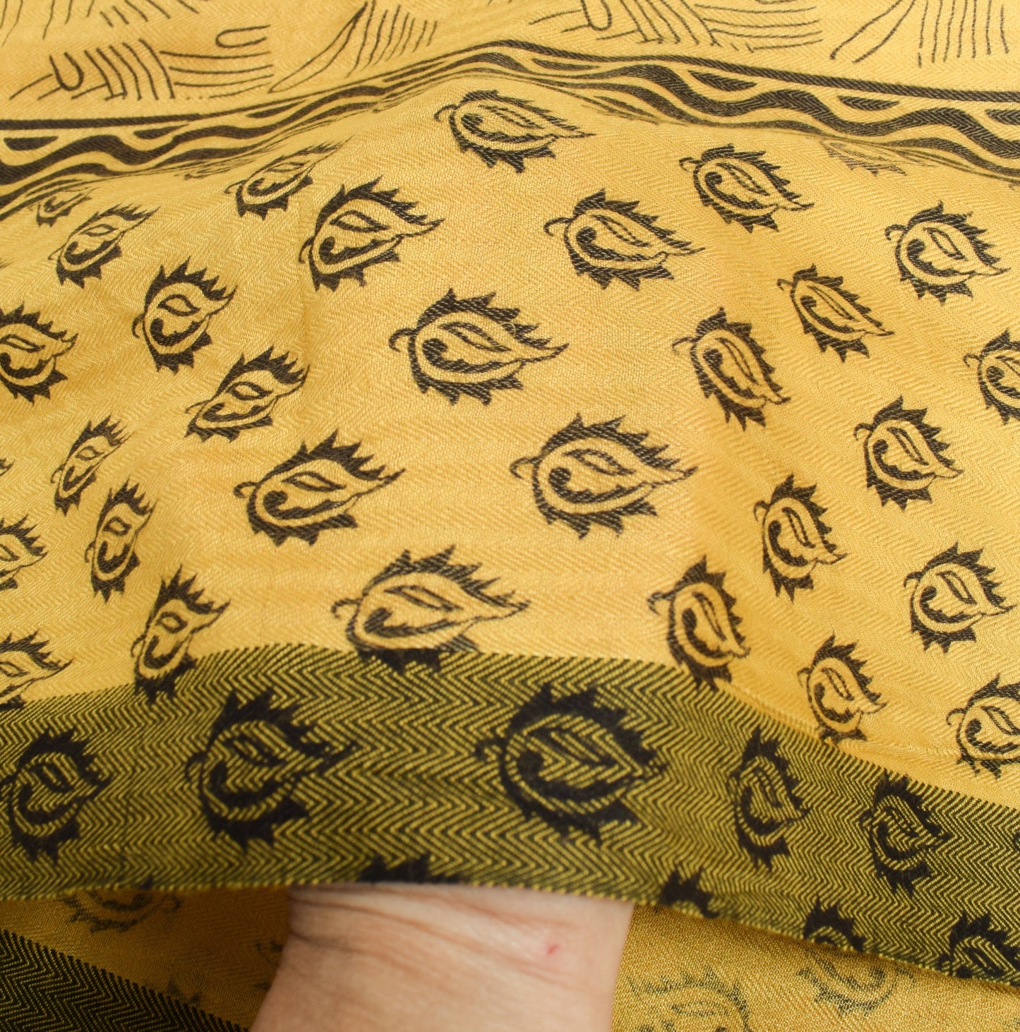 Sushila Vintage Yellow Dupatta Printed & Woven Pure Woolen Soft Warm Long Stole
