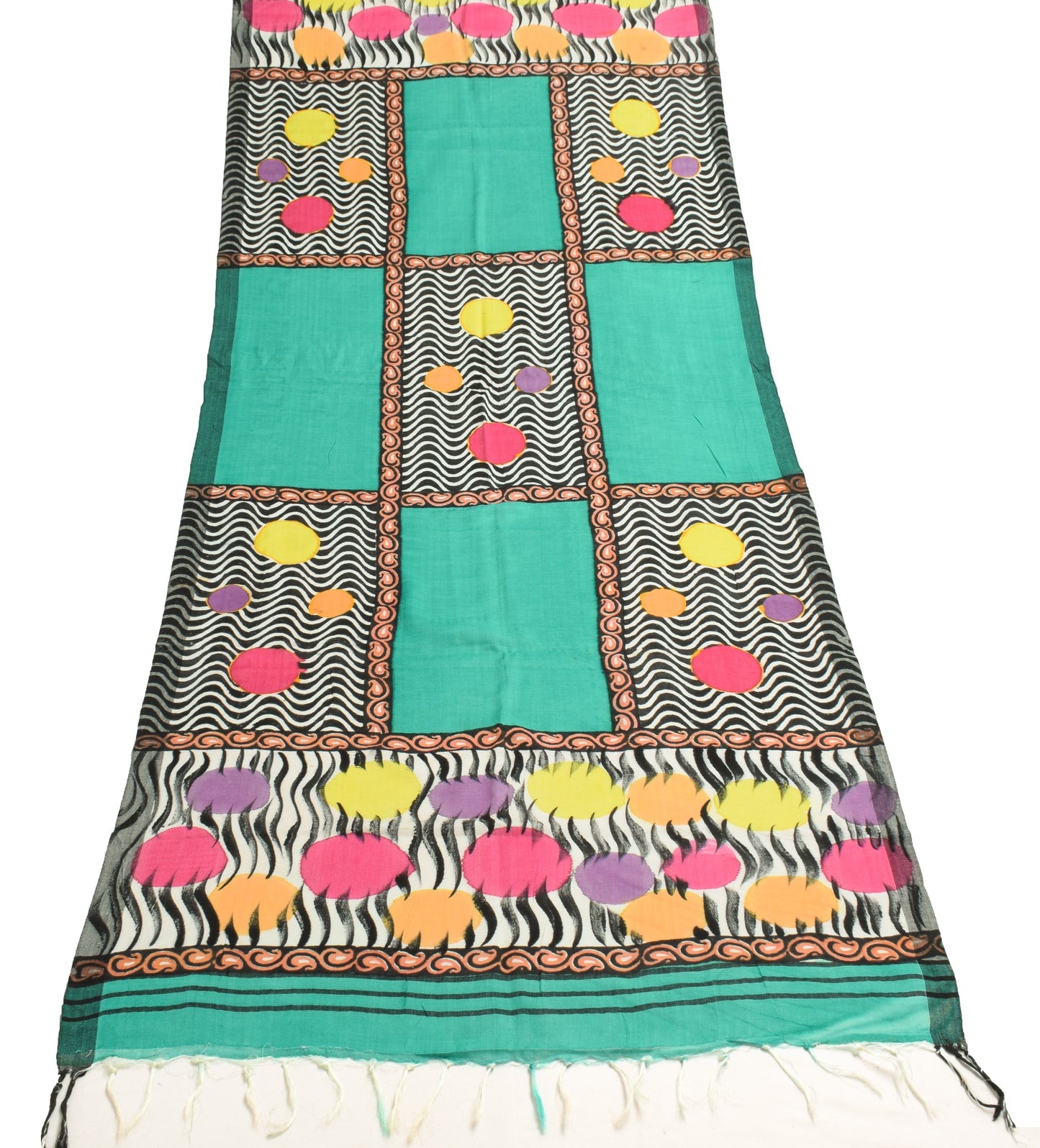 Sushila Vintage Pure Woolen Dupatta Teal Green Hand Block Printed Warm LongStole