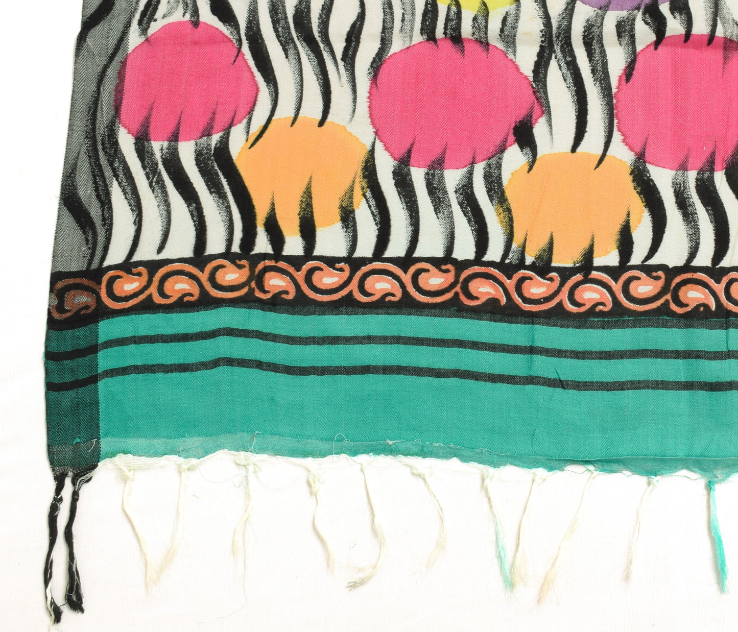 Sushila Vintage Pure Woolen Dupatta Teal Green Hand Block Printed Warm LongStole