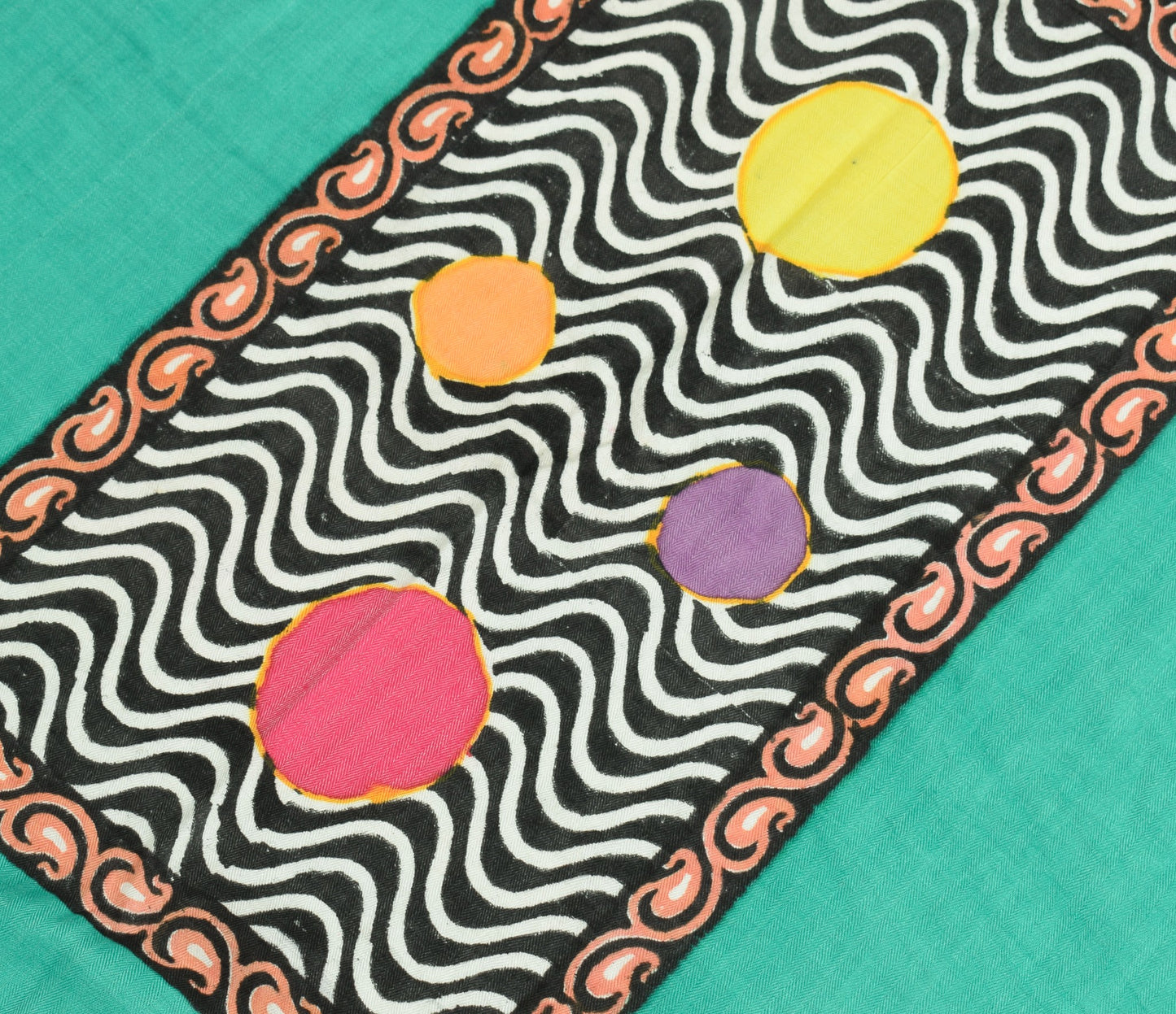 Sushila Vintage Pure Woolen Dupatta Teal Green Hand Block Printed Warm LongStole