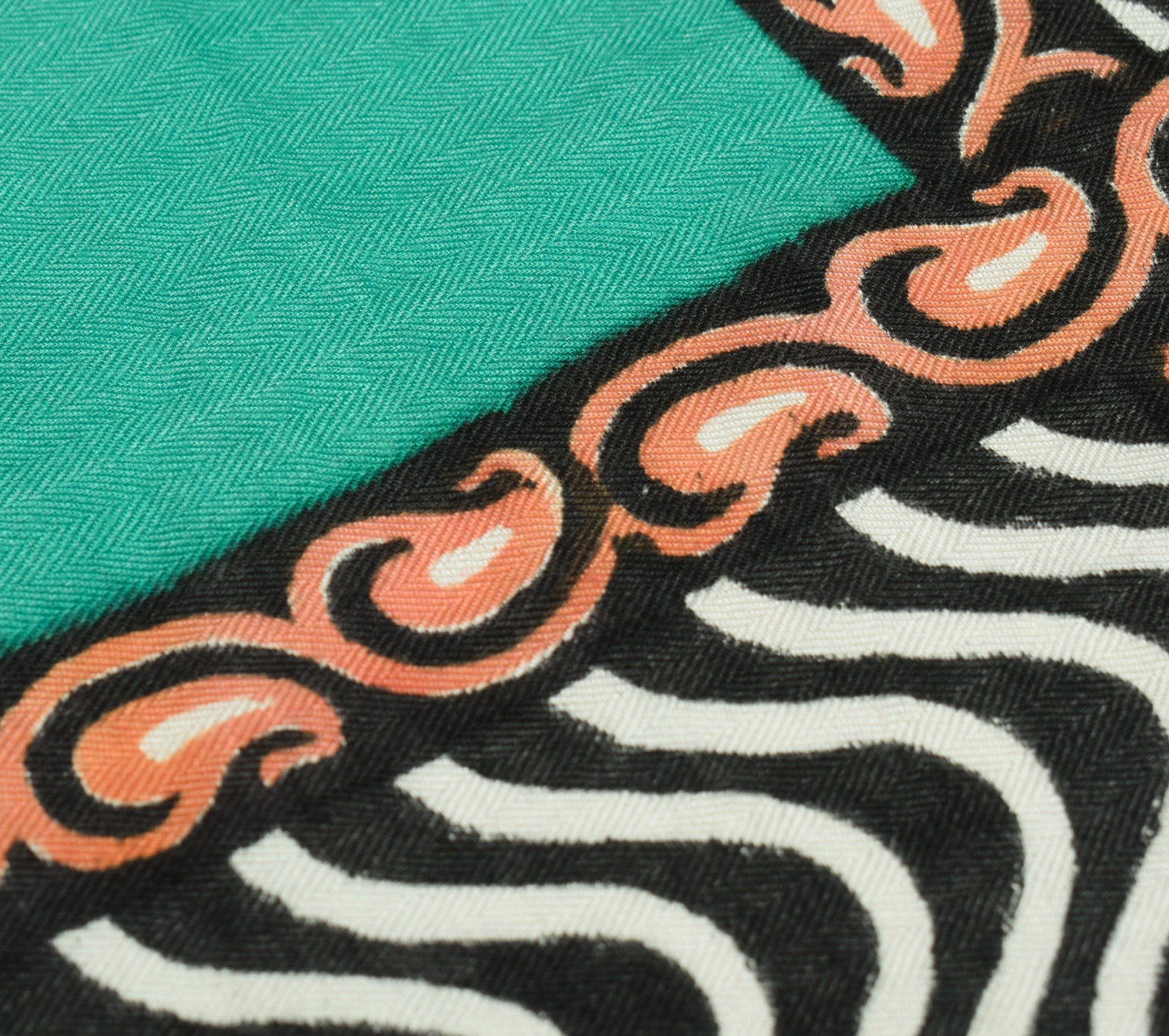 Sushila Vintage Pure Woolen Dupatta Teal Green Hand Block Printed Warm LongStole