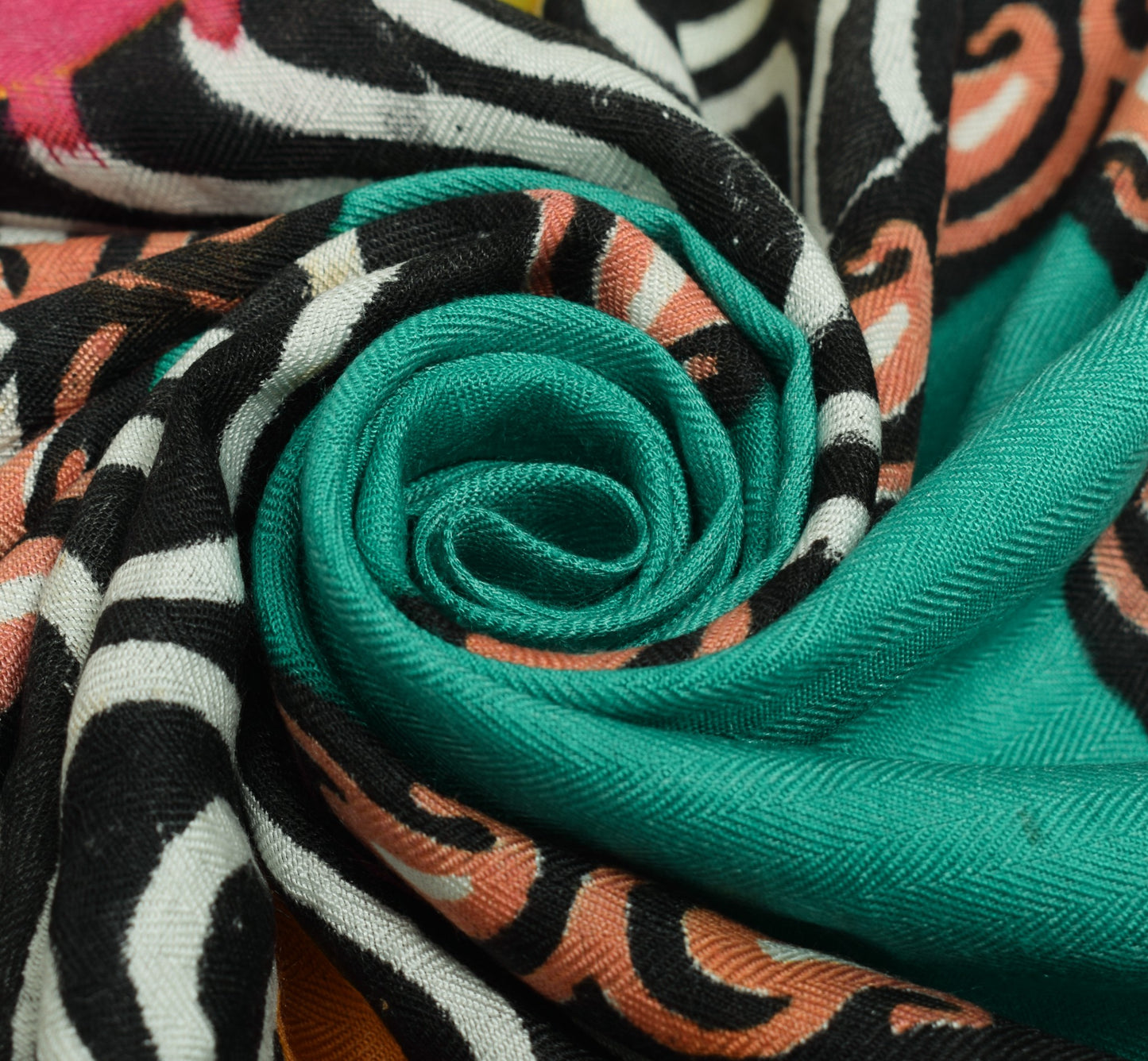 Sushila Vintage Pure Woolen Dupatta Teal Green Hand Block Printed Warm LongStole