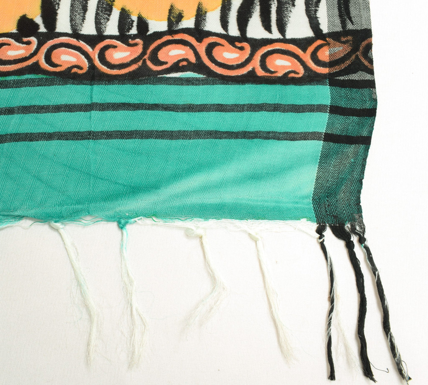 Sushila Vintage Pure Woolen Dupatta Teal Green Hand Block Printed Warm LongStole