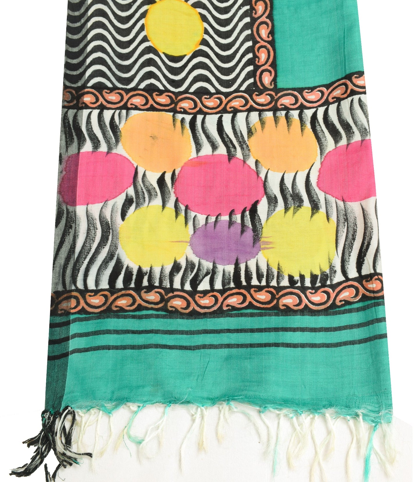 Sushila Vintage Pure Woolen Dupatta Teal Green Hand Block Printed Warm LongStole