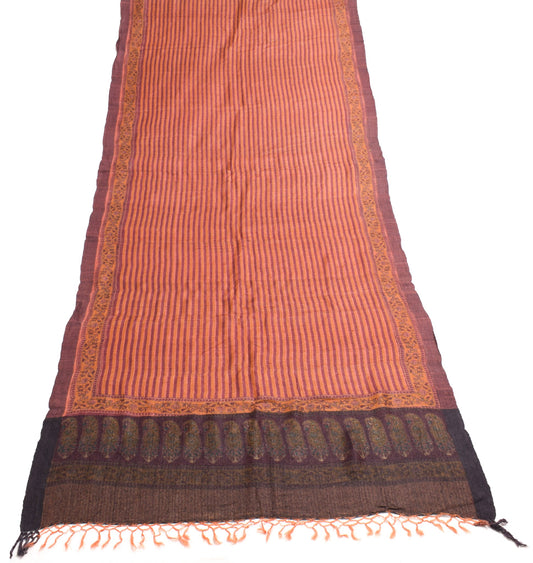 Sushila Vintage Multi-Color Dupatta Block Printed Pure Woolen Stripes Long Stole