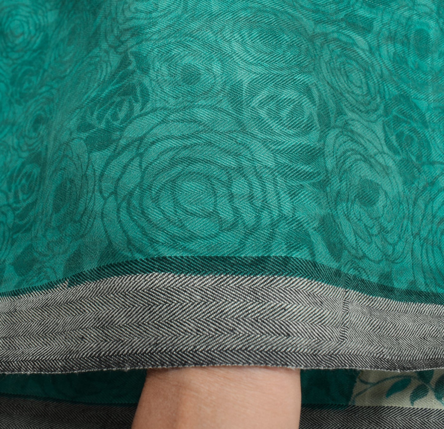 Sushila Vintage Teal Green Dupatta Pure Woolen Floral Printed Soft Long Stole