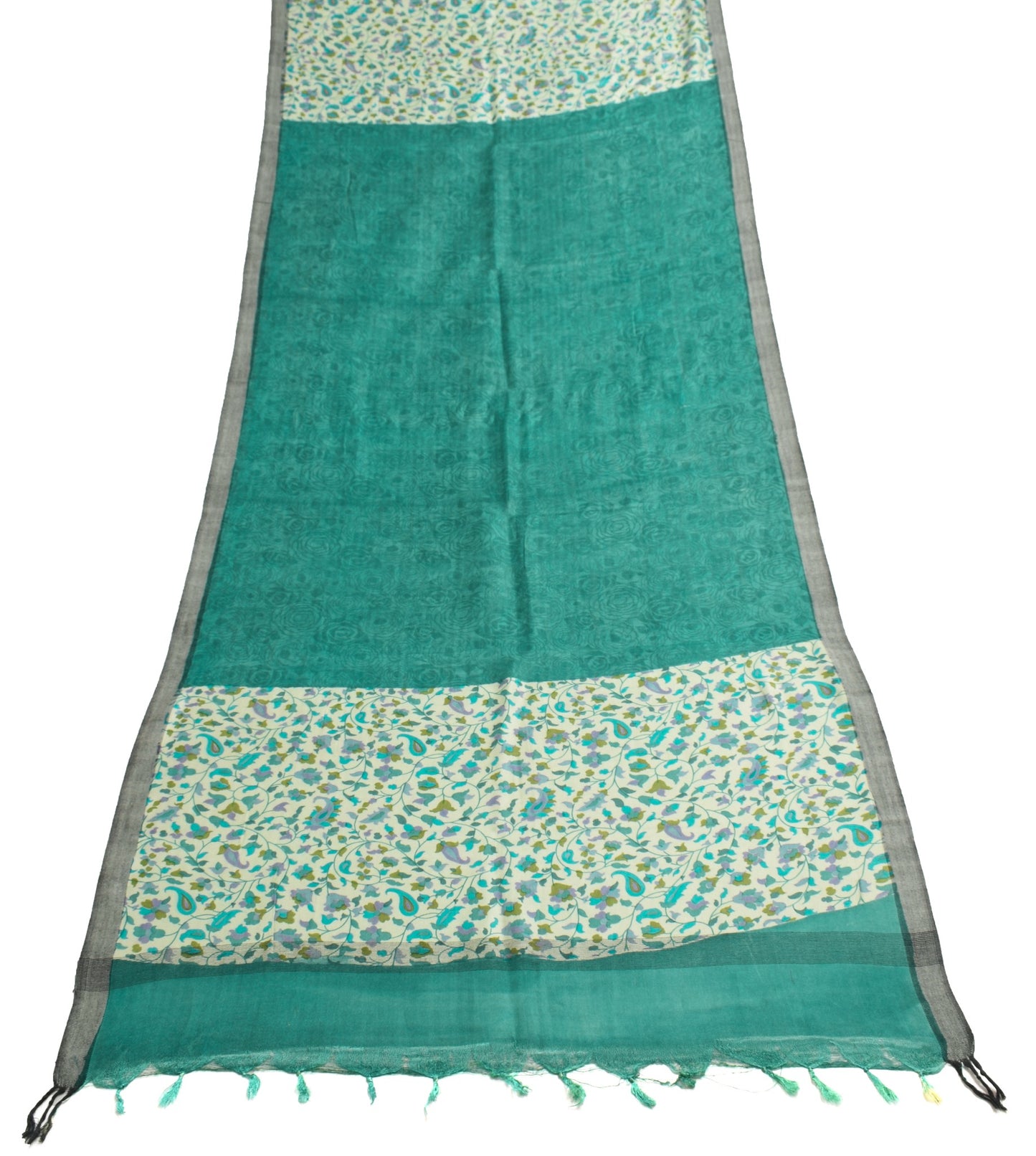 Sushila Vintage Teal Green Dupatta Pure Woolen Floral Printed Soft Long Stole