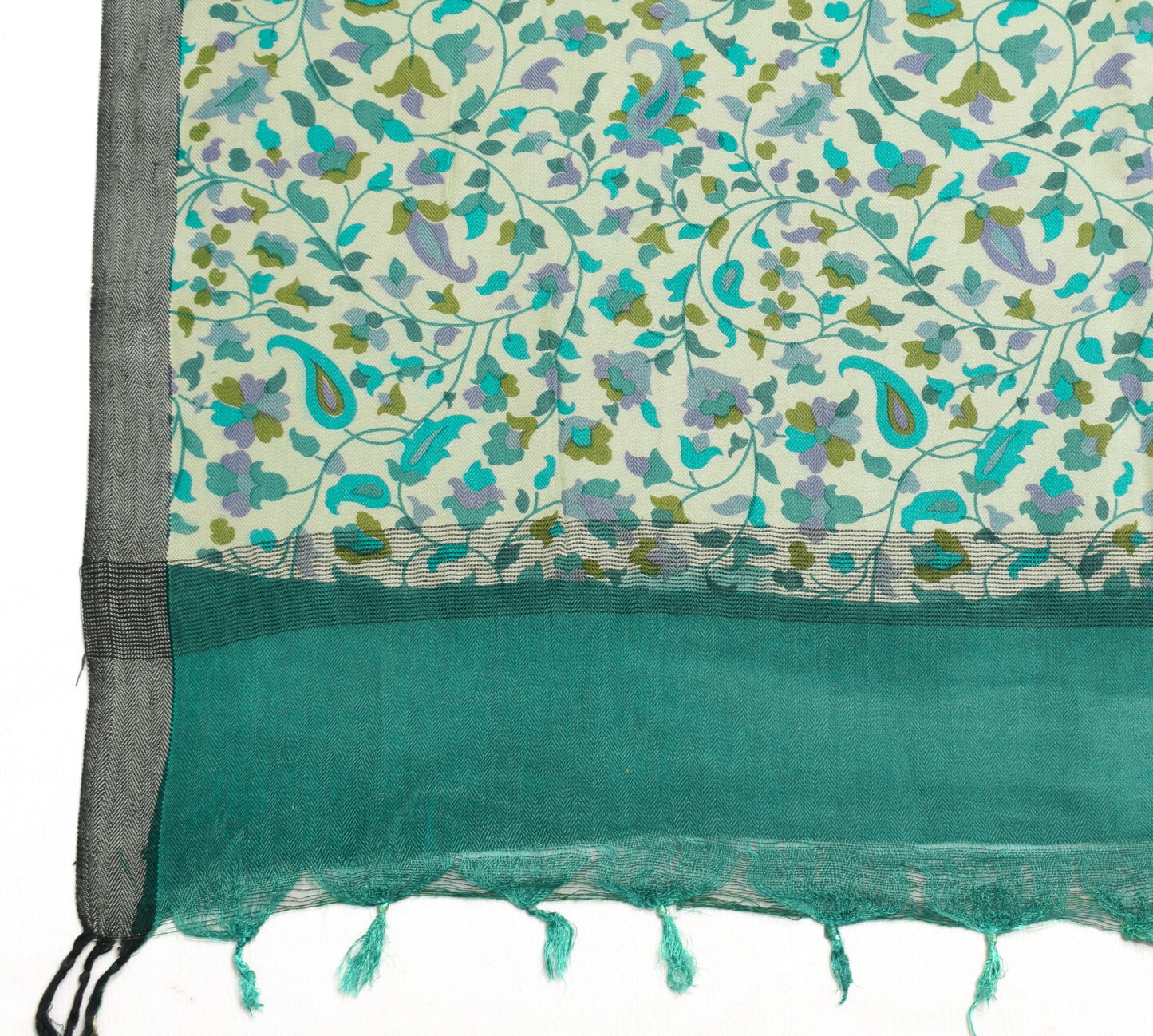 Sushila Vintage Teal Green Dupatta Pure Woolen Floral Printed Soft Long Stole